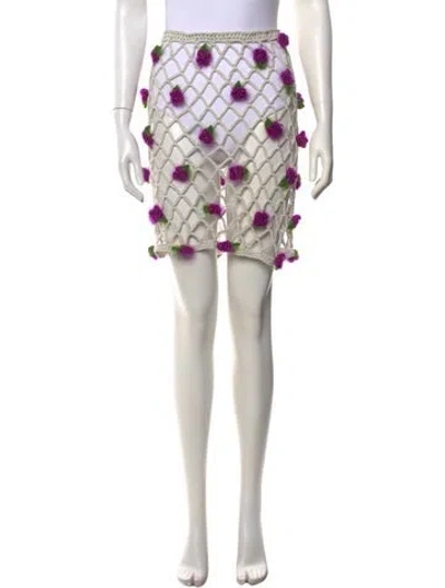Pre-owned Rodarte Floral Print Mini Skirt In White