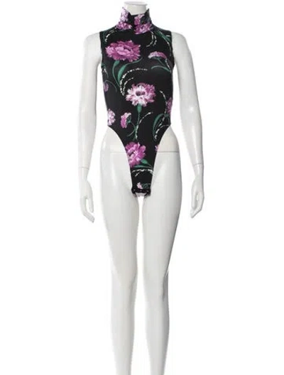 Pre-owned Rodarte Floral Print Mock Neck Bodysuit In Purple