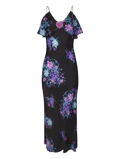 Rodarte Floral-print Ruffled Maxi Dress In Blue