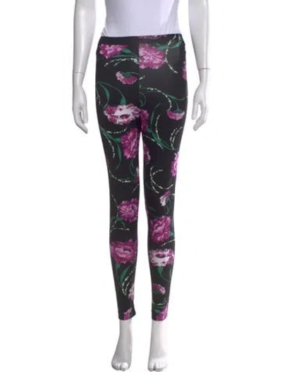 Pre-owned Rodarte Floral Print Skinny Leg Pants In Black