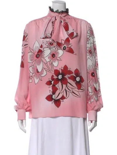 Pre-owned Rodarte Floral Print Tie Neck Blouse In Pink