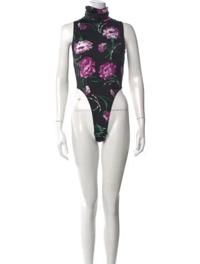 Pre-owned Rodarte Floral Print Turtleneck Bodysuit In Purple