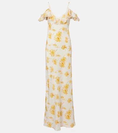 Rodarte Floral Ruffled Silk Moiré Slip Dress In White