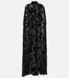 Rodarte Cape-detailed Velvet Burnout Gown In Black