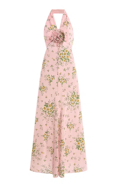 Rodarte Floral Silk Crepe Halter Dress In Pink