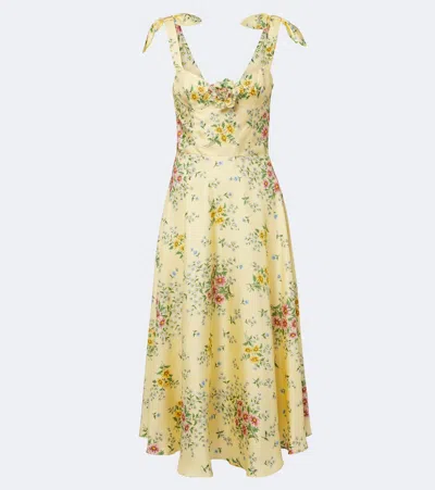 Rodarte Floral Silk Twill Midi Dress In Yellow