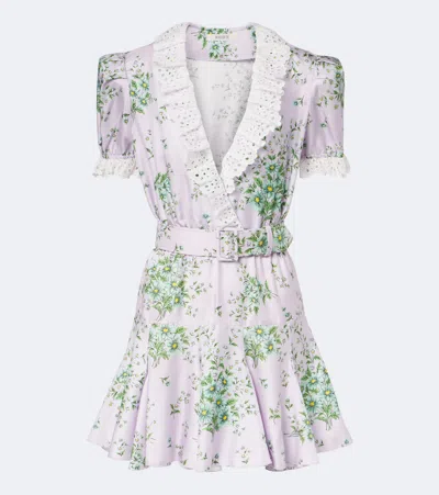 Rodarte Floral Silk Twill Minidress In Purple