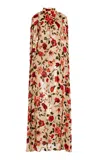 Rodarte Floral Velvet Devore Gown In Beige