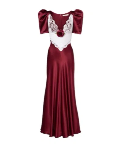 Rodarte Floral-appliqué Lace-trimmed Silk Gown In Red