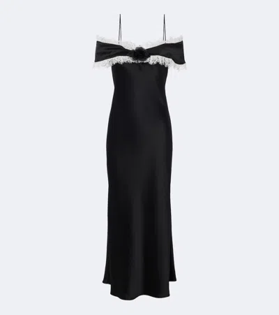 Rodarte Floral-appliqué Satin Midi Dress In Black