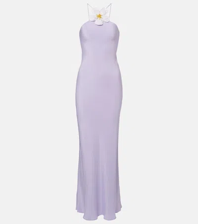 Rodarte Floral-appliqué Silk Crêpe Maxi Dress In Purple