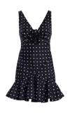 Rodarte Flower-detailed Polka-dot Silk-twill Mini Dress In Black