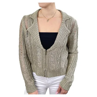 Pre-owned Rodarte For Opening Ceremony Size Large Acrylic Khaki Green Cut-out Cardigan