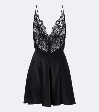 Rodarte Lace And Silk Satin Minidress In Black