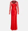 Rodarte Lace-trimmed Silk-blend Satin Gown In Red