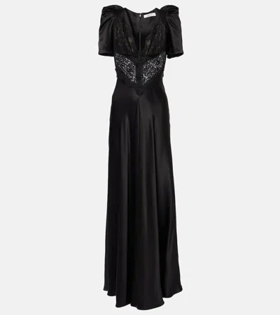 Rodarte Lace-trimmed Silk Charmeuse Gown In Black