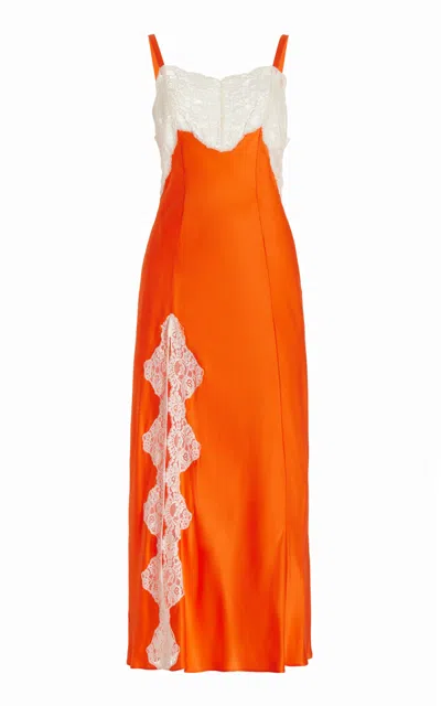 Rodarte Silk Satin And Lace Bias Slip Dress In Orange