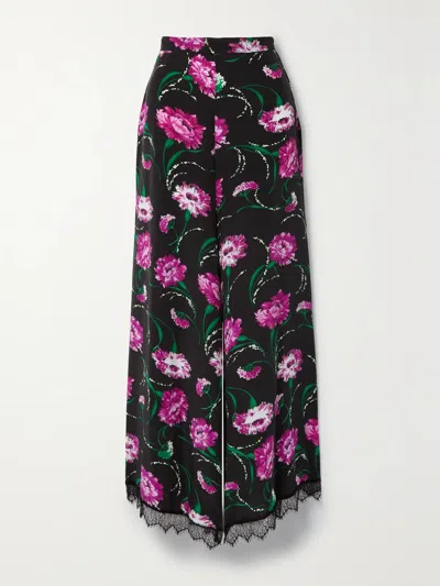 Rodarte Lace-trimmed Floral-print Silk Crepe De Chine Wide-leg Pants In Multi