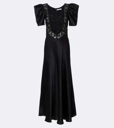 Rodarte Lace-trimmed Ruched Silk Satin Gown In Black