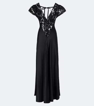 Rodarte Lace-trimmed Sequined Silk Satin Gown In Black