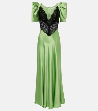 Rodarte Lace-trimmed Silk Cocktail Dress In Green