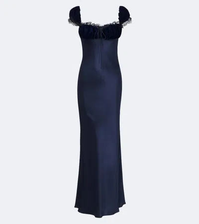 Rodarte Lace-trimmed Silk Satin Maxi Dress In Blue