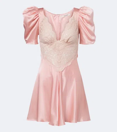 Rodarte Lace-trimmed Silk Satin Minidress In Pink