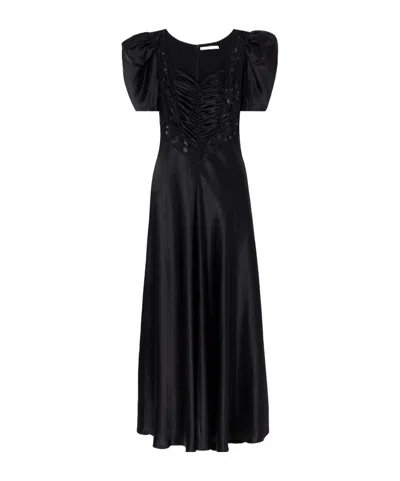 Rodarte Lace-trimmed Silk-satin Gown In Black