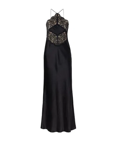 Rodarte Lace-trimmed Silk-satin Maxi Dress In Black