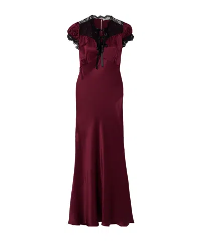 Rodarte Lace-trimmed Silk-satin Midi Dress In Burgundy