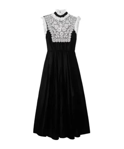 Rodarte Lace-trimmed Velvet Midi Dress In Black