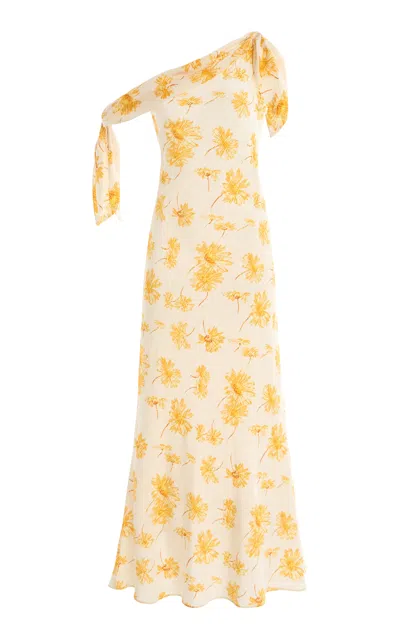 Rodarte Moiré Daisy Silk-crepe Midi Dress In Yellow