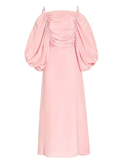 Rodarte Off-shoulder Silk Dress In Pink