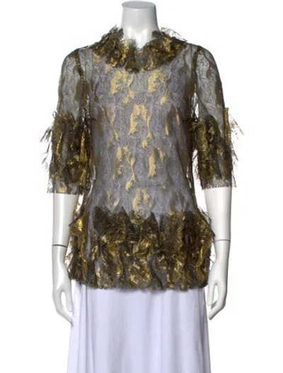 Pre-owned Rodarte Patterned Crew Neck Top In Gold/metallic