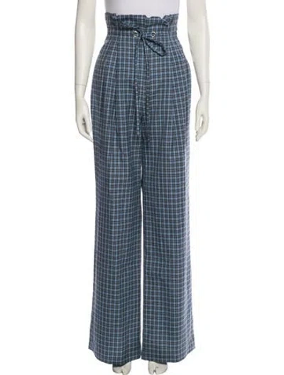 Pre-owned Rodarte Plaid Print Wide Leg Pants In Blue