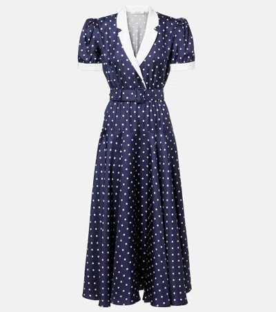 Rodarte Polka-dot Silk Twill Midi Dress In Blue