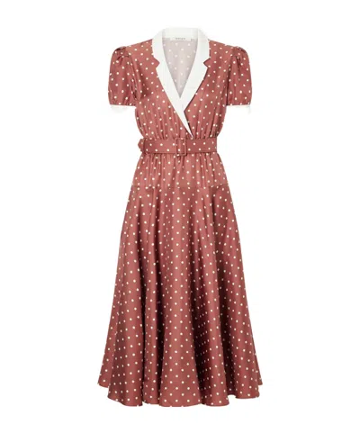 Rodarte Belted Pleated Polka-dot Crepe-trimmed Silk-twill Midi Dress In Brown