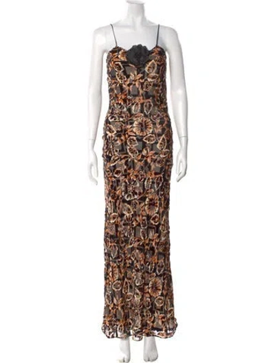 Pre-owned Rodarte Printed Long Dress In Brown