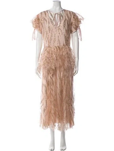 Pre-owned Rodarte Printed Long Dress In Metallic/pink