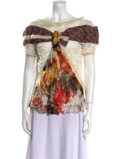 Pre-owned Rodarte Printed Off-the-shoulder Blouse In Neutral