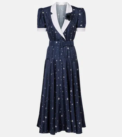 Rodarte Printed Silk Twill Midi Dress In Blue