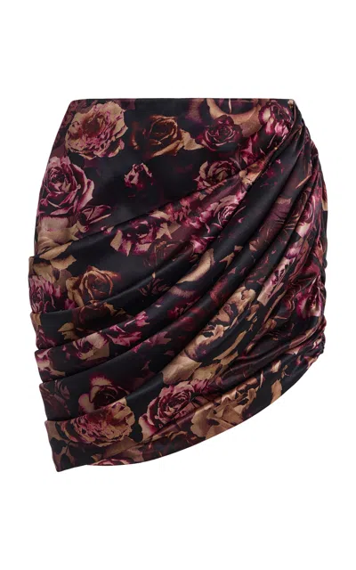 Rodarte Rose Draped Silk Satin Mini Skirt In Black