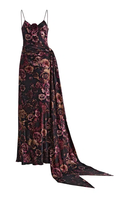 Rodarte Rose-print Silk-satin Slip Scarf Gown In Multi