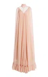 Rodarte Ruffled Silk-chiffon Cape Gown In Pink
