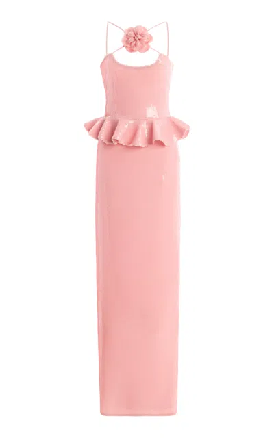 Rodarte Sequined Peplum Gown In Pink