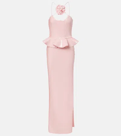 Rodarte Sequined Peplum Gown In Pink