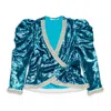 Rodarte Sequined Teal Wrap Jacket In Blue