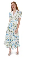 Rodarte Short Sleeve Silk Twill Dress White In Multi