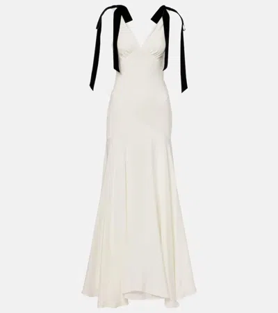 Rodarte White Silk Crepe Bias Dress With Black Velvet Bows