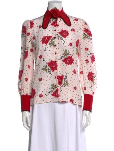 Pre-owned Rodarte Silk Floral Print Blouse In Neutrals/red
